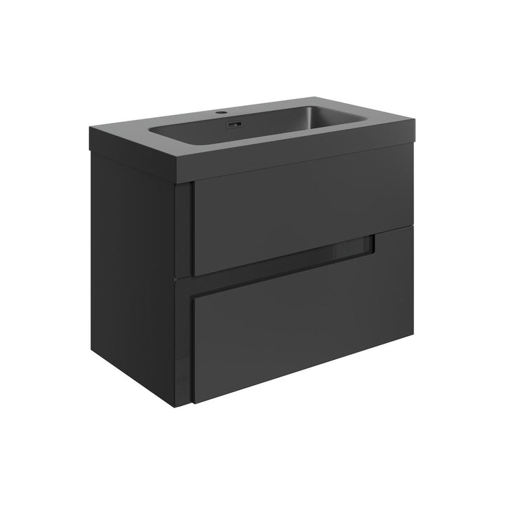 Chance 805mm Wall Hung 2 Drawer Basin Unit & 1TH Co-ordinating Basin - Matt Black & Glass