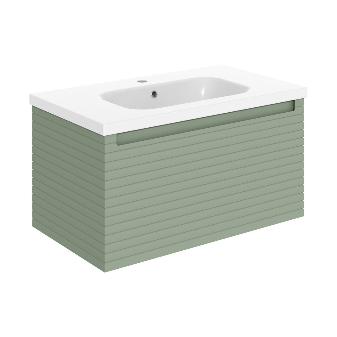 Springfield 815mm Wall Hung 1 Drawer Basin Unit & Basin - Matt Willow Green