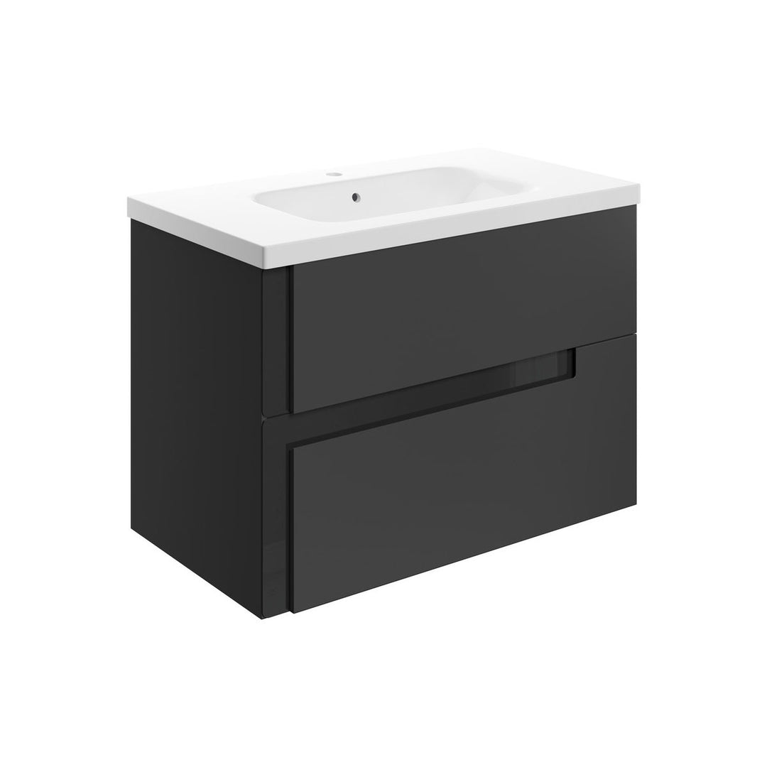 Chance 815mm Wall Hung 2 Drawer Basin Unit & 1TH White Basin - Matt Black & Glass