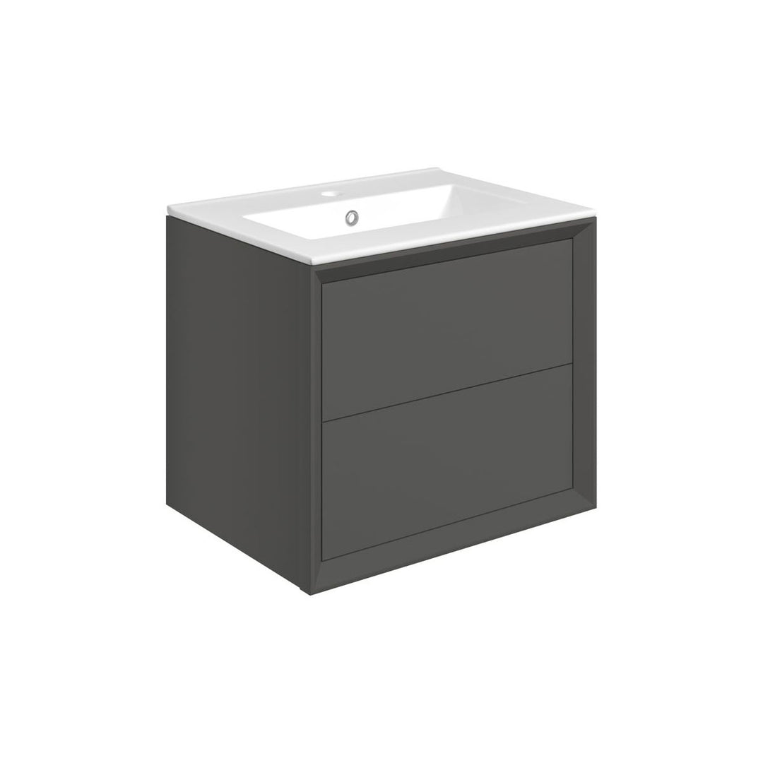 Ember 610mm Wall Hung 2 Drawer Basin Unit & 1TH Thin Edge Basin - Matt Clay