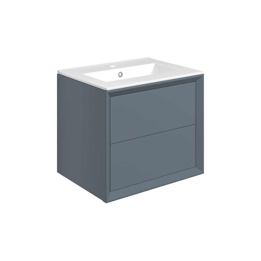 Ember 610mm Wall Hung 2 Drawer Basin Unit & 1TH Thin Edge Basin - Matt Storm Blue