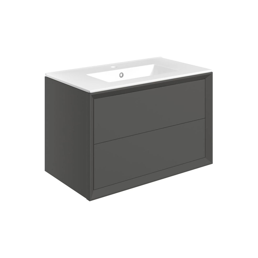 Ember 810mm Wall Hung 2 Drawer Basin Unit & 1TH Thin Edge Basin - Matt Clay