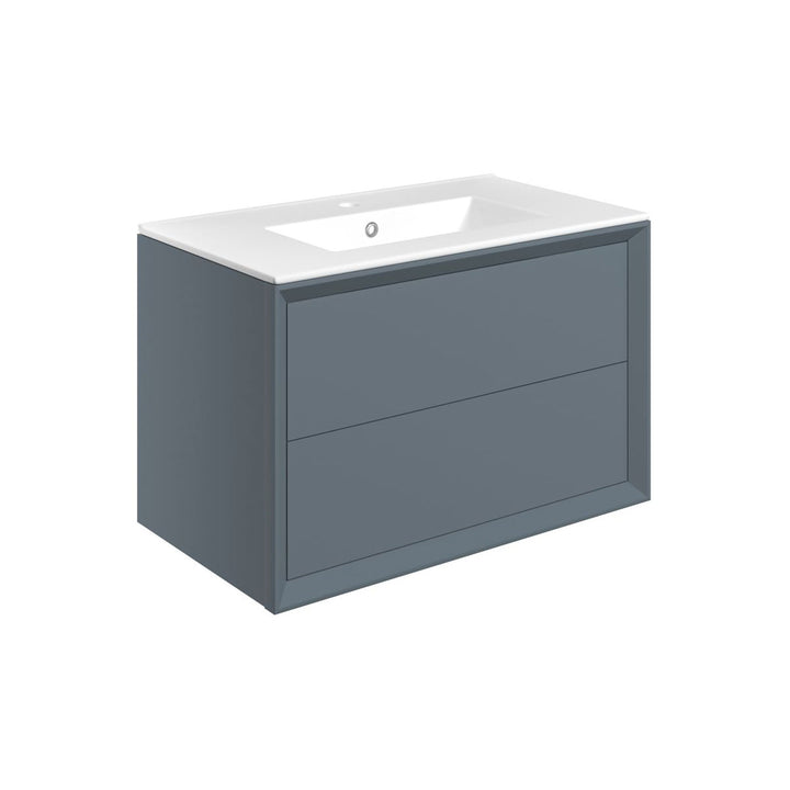 Ember 810mm Wall Hung 2 Drawer Basin Unit & 1TH Thin Edge Basin - Matt Storm Blue