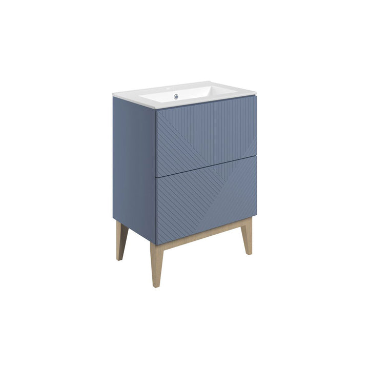 Lines 615mm Floor Standing 2 Drawer Basin Unit & Basin - Matt Smoke Blue