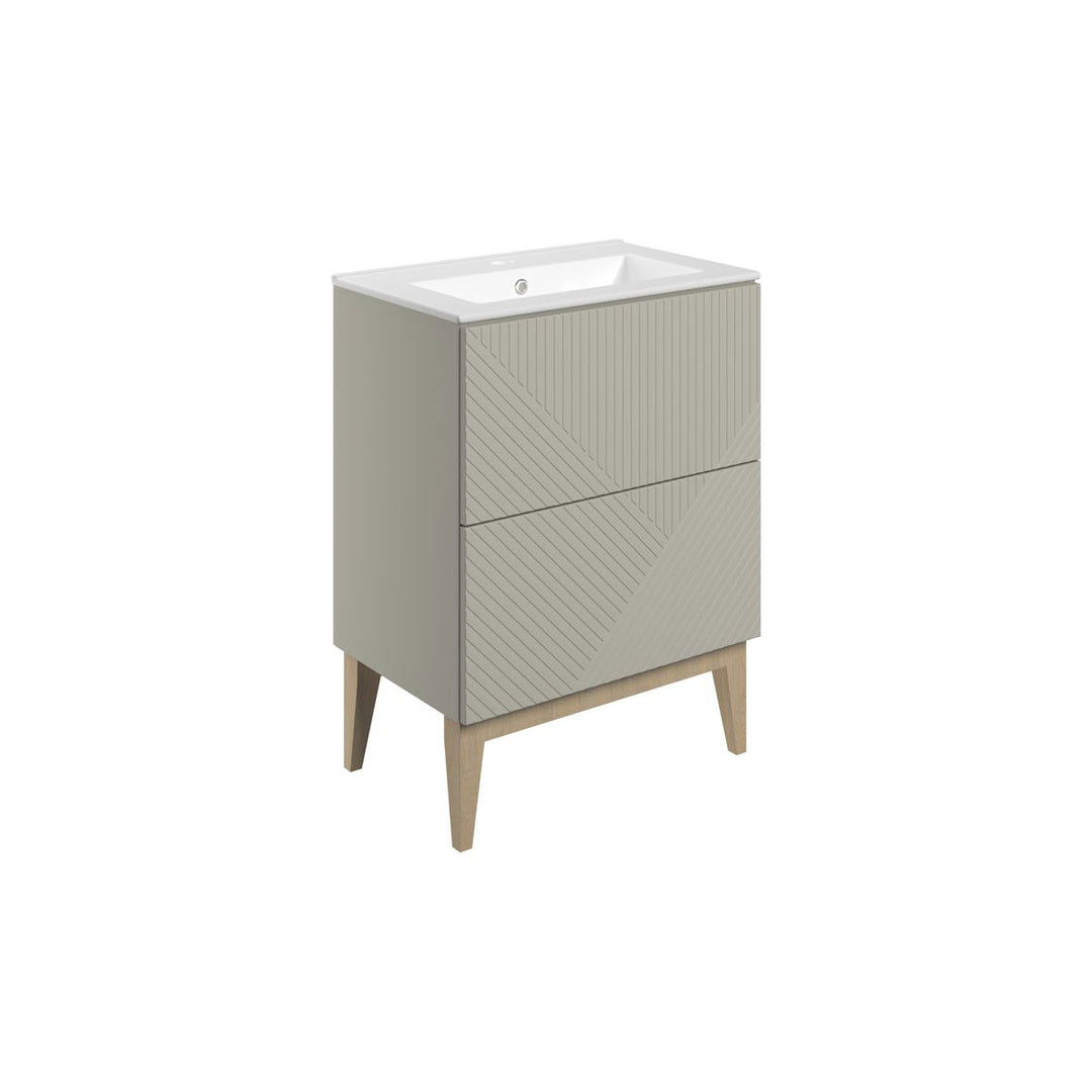 Lines 615mm Floor Standing 2 Drawer Basin Unit & Basin - Matt Oat
