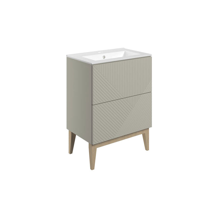 Lines 615mm Floor Standing 2 Drawer Basin Unit & Basin - Matt Oat