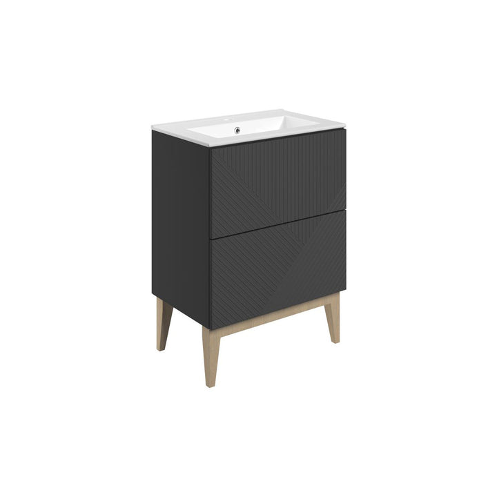 Lines 615mm Floor Standing 2 Drawer Basin Unit & Basin - Matt Graphite Grey
