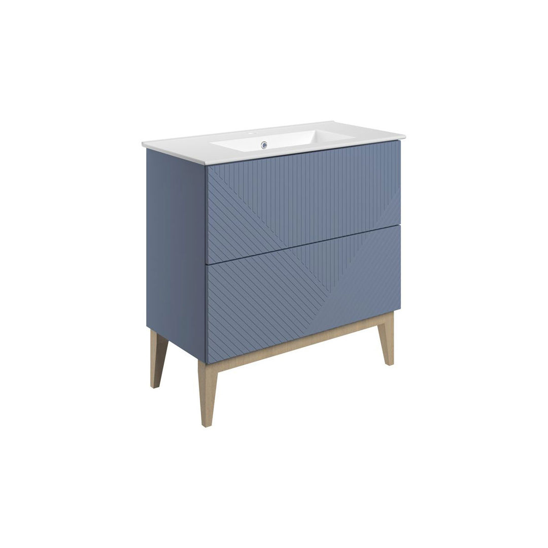 Lines 815mm Floor Standing 2 Drawer Basin Unit & Basin - Matt Smoke Blue