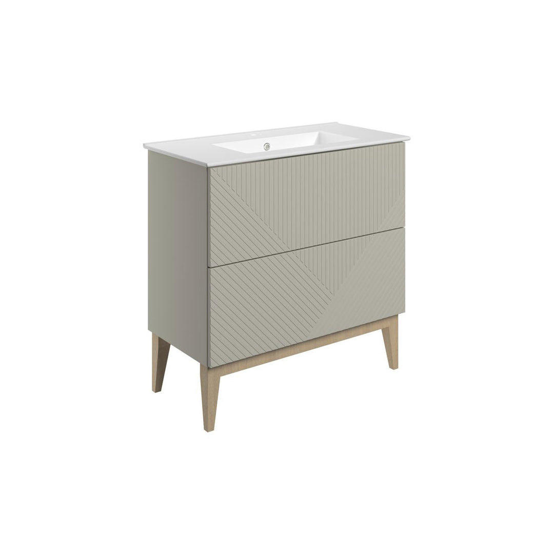 Lines 815mm Floor Standing 2 Drawer Basin Unit & Basin - Matt Oat
