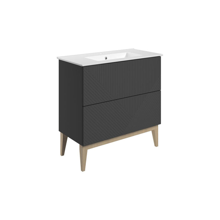 Lines 815mm Floor Standing 2 Drawer Basin Unit & Basin - Matt Graphite Grey