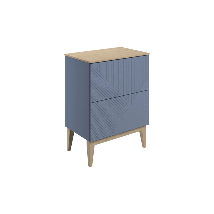 Lines 610mm Floor Standing 2 Drawer Basin Unit & Maple Oak Effect Worktop - Matt Smoke Blue