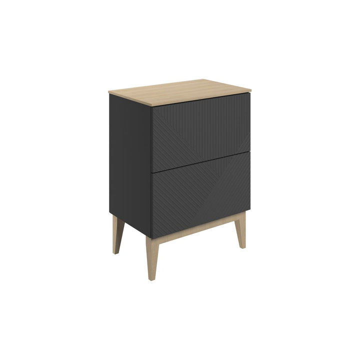 Lines 610mm Floor Standing 2 Drawer Basin Unit & Maple Oak Effect Worktop - Matt Graphite Grey