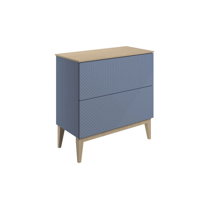 Lines 810mm Floor Standing 2 Drawer Basin Unit & Maple Oak Effect Worktop - Matt Smoke Blue
