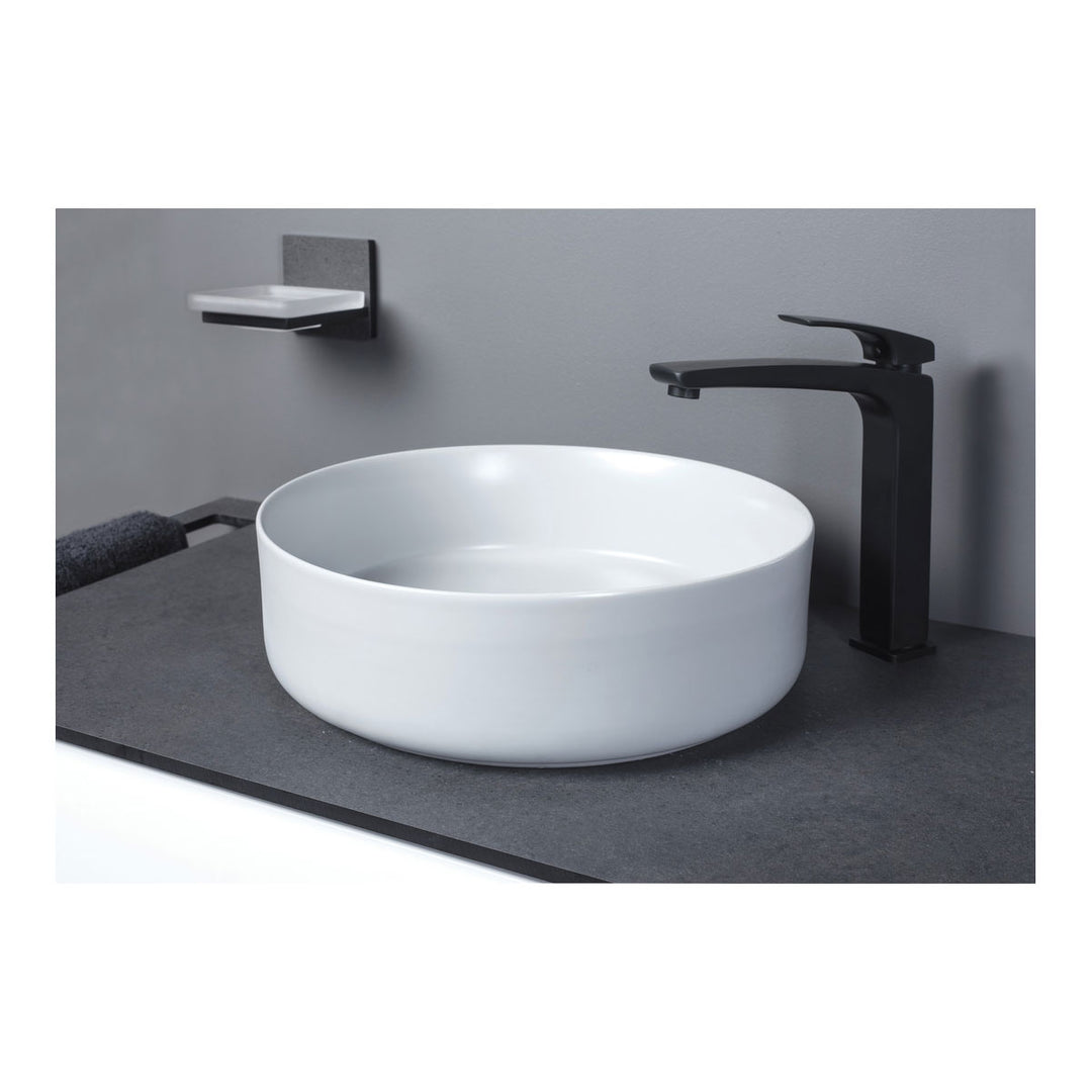 Aras 355mm Ceramic Round Washbowl & Waste - Matt White