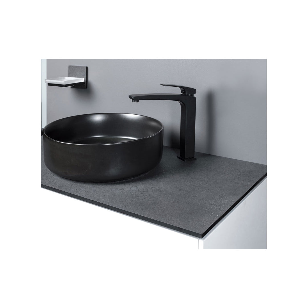 Aras 355mm Ceramic Round Washbowl & Waste - Matt Black