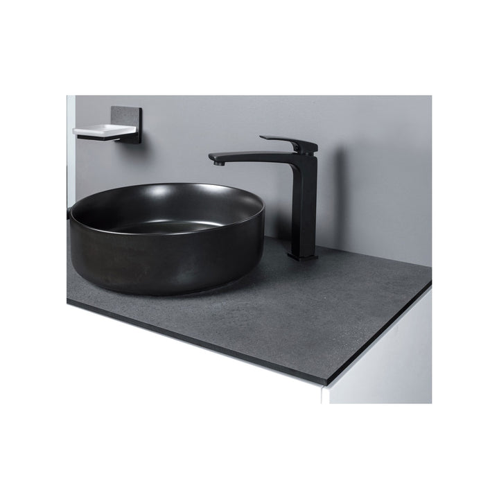 Aras 355mm Ceramic Round Washbowl & Waste - Matt Black