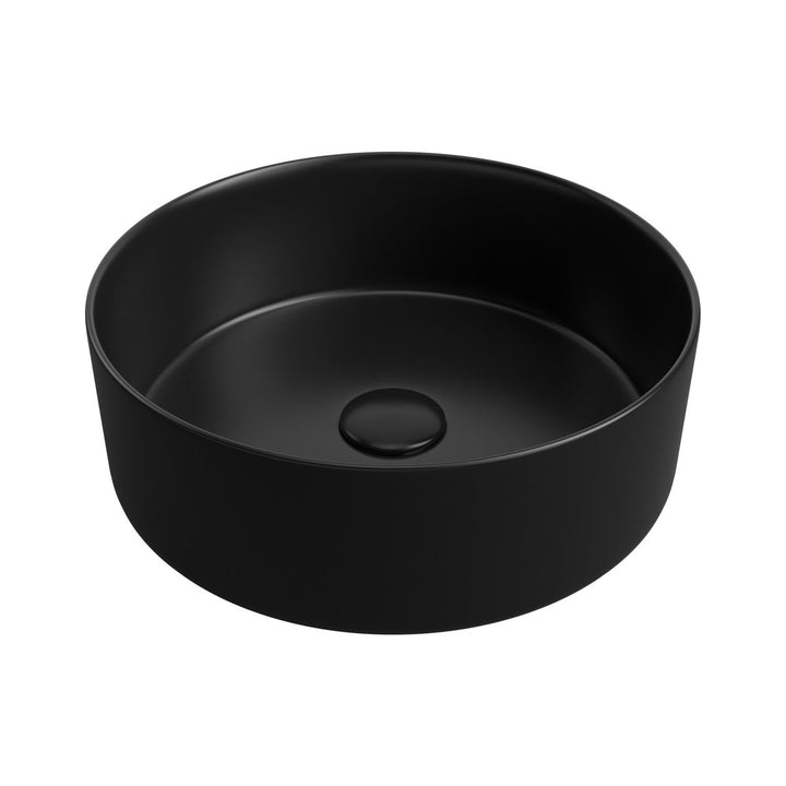 Aras 355mm Ceramic Round Washbowl & Waste - Matt Black