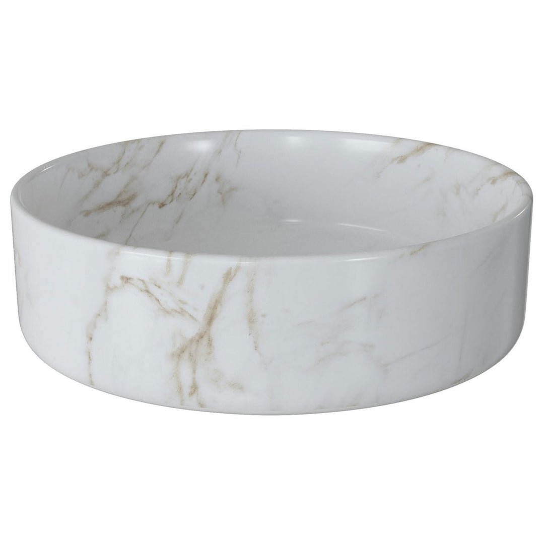 Aras 355mm Ceramic Round Washbowl & Waste - Marble Effect