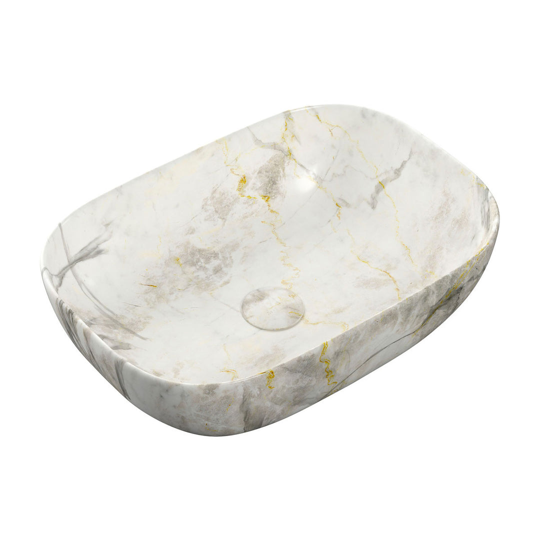 Aldan 460x330mm Ceramic Washbowl - White Marble Effect