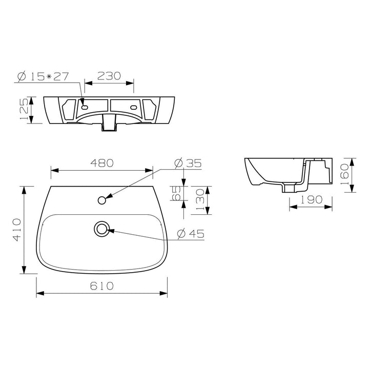 Series10 600x400mm 1TH Basin & Full Pedestal