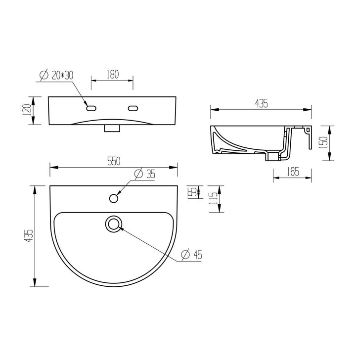 Series4 555x430mm 1TH Basin & Full Pedestal
