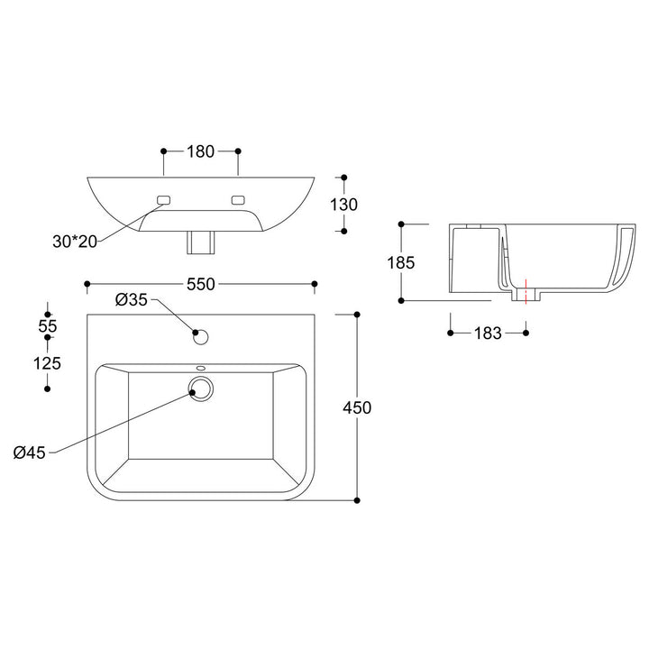 Series3 560x450mm 1TH Basin & Full Pedestal (Boxed)