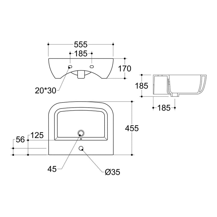 Series3 450x320mm 1TH Cloakroom Basin & Black Bottle Trap