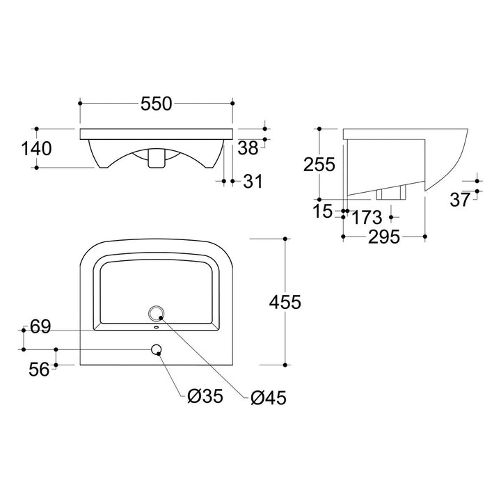 Series3 520x400mm 1TH Semi Recessed Basin