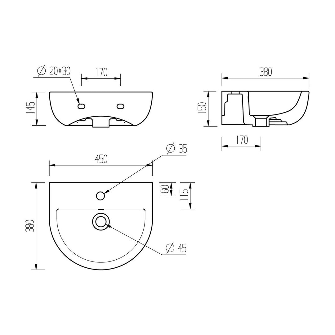 Series11 450x400mm 1TH Basin & Semi Pedestal