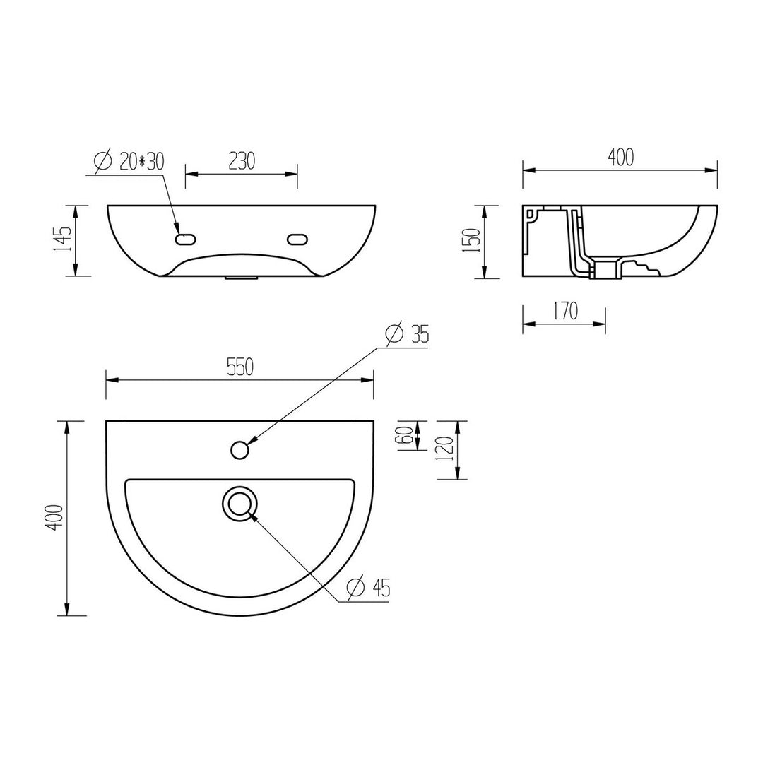 Series11 550x400mm 1TH Basin & Semi Pedestal