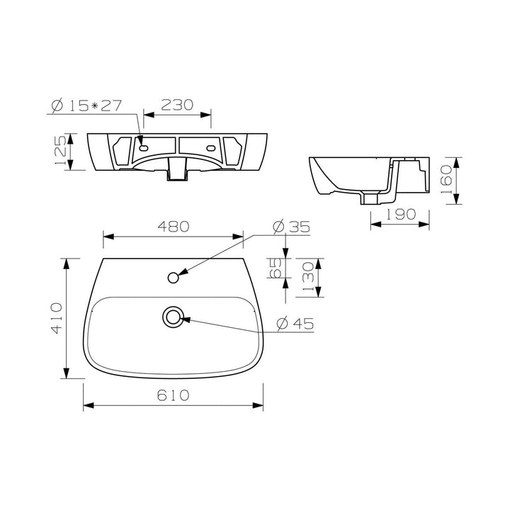 Series1 600x400mm 1TH Basin & Full Pedestal