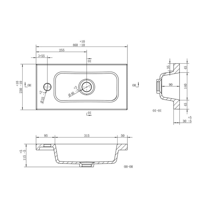 Slim 450mm 1TH Inset Basin