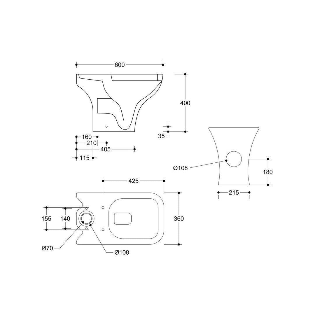 Series3 Rimless Short Projection Close Coupled Open Back WC & Slim Soft Close Seat