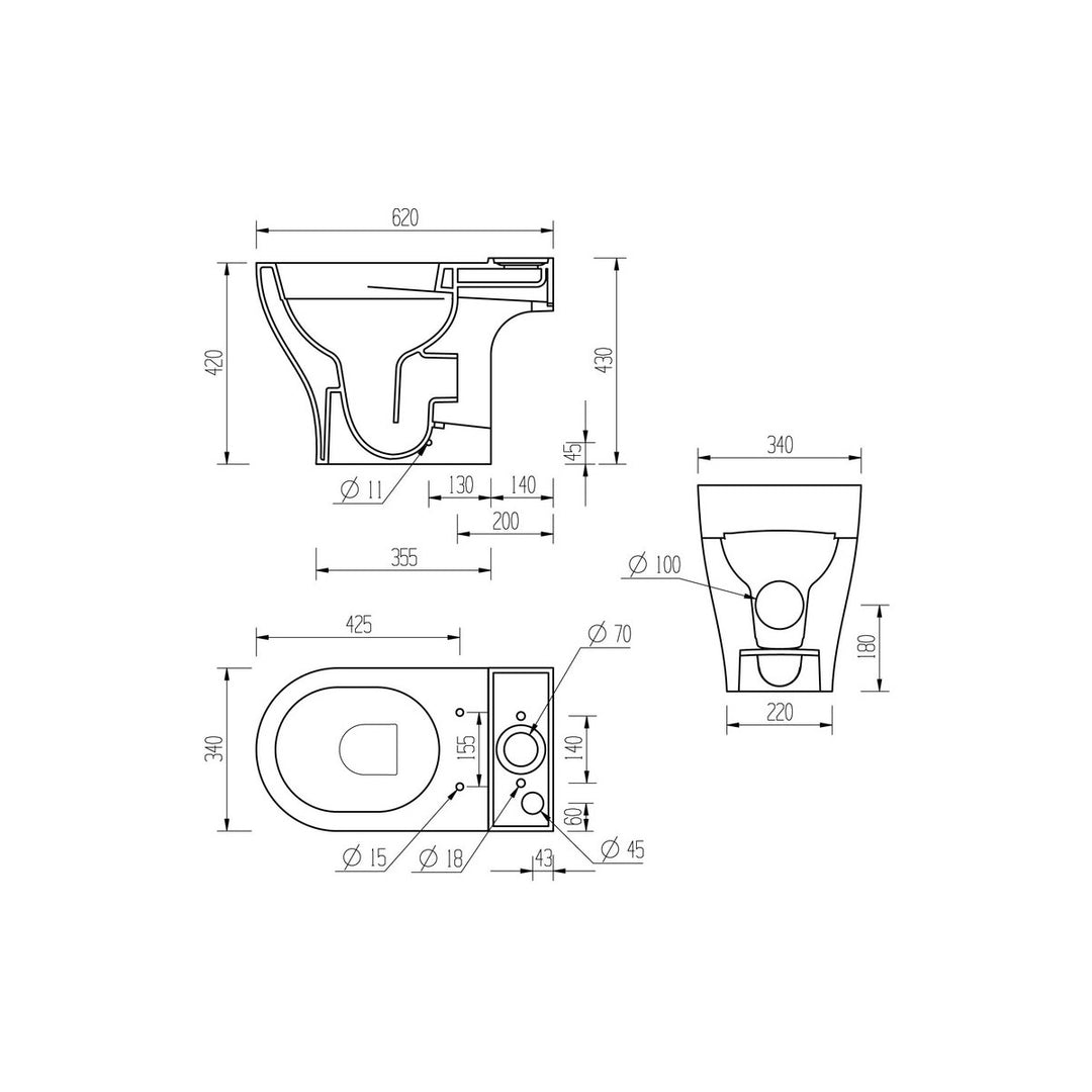Series7 Rimless Short Projection Close Coupled Open Back WC & Soft Close Seat