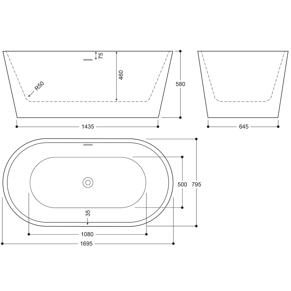 White Marble Freestanding Bath 1695x795mm - Indulgence By Voda Design