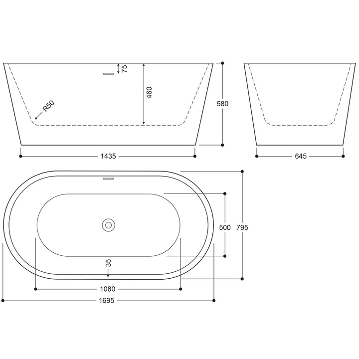 White Marble Freestanding Bath 1695x795mm - Indulgence By Voda Design