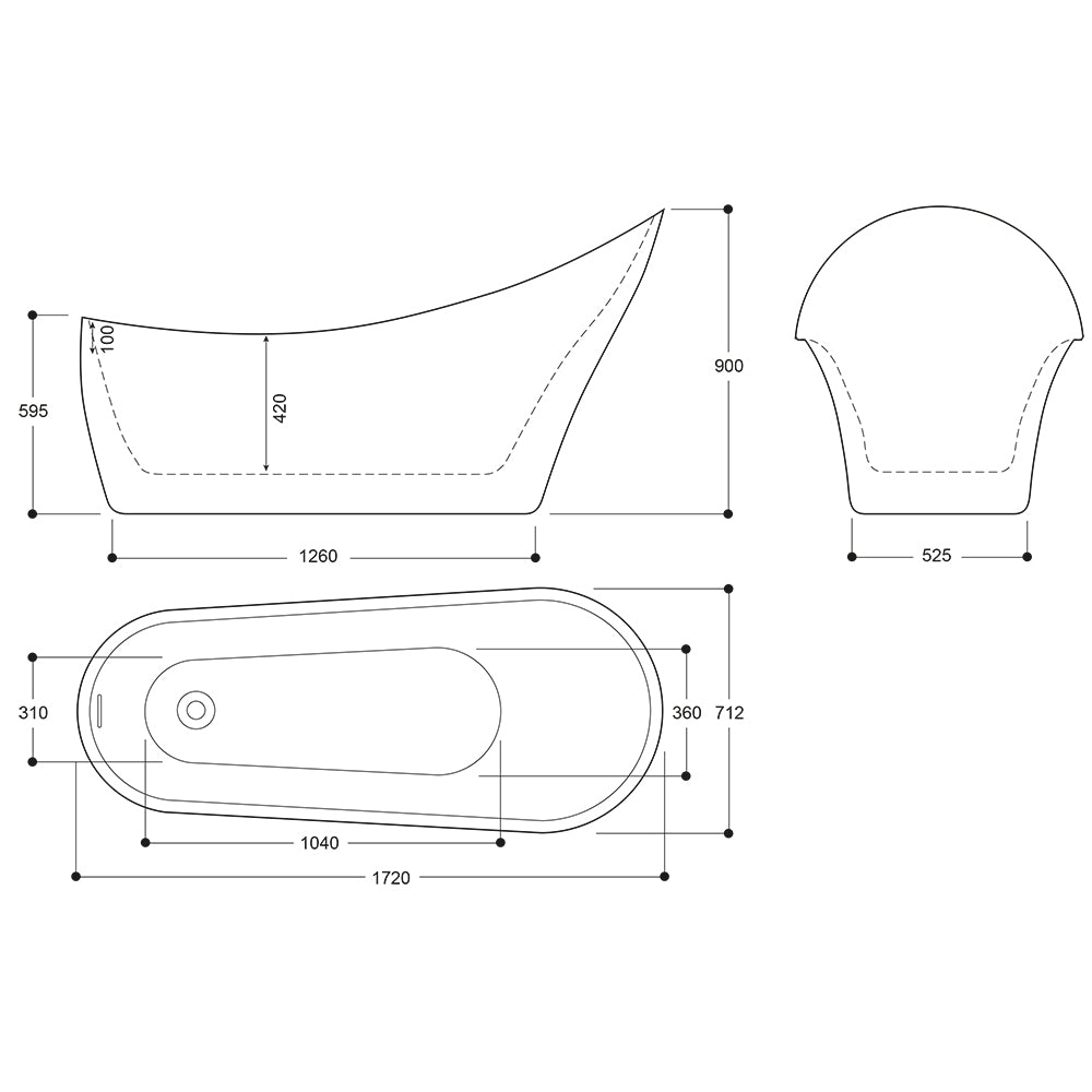 Silver Freestanding Bath 1720x712mm - Luxury By Voda Design