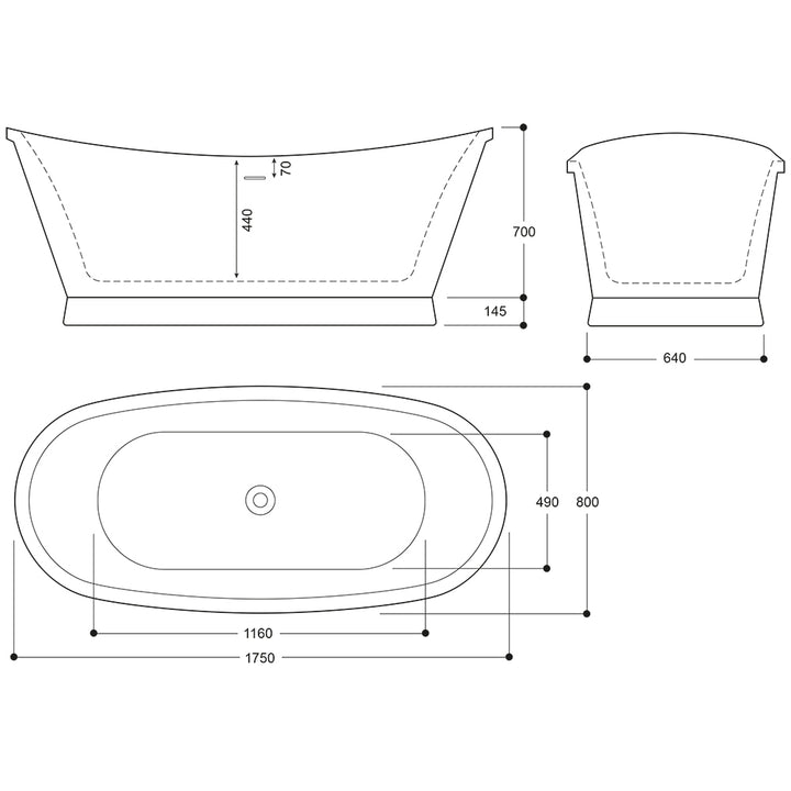 Metal Freestanding Bath 1750x800mm - Metal By Voda Design