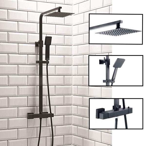 Severn Black Square Exposed Adjustable Thermostatic Shower - By Voda Design