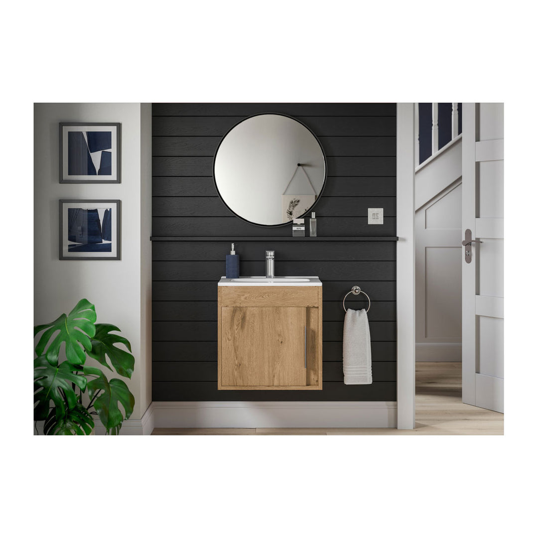 Block 510mm Wall Hung Unit Inc. Basin - Seville Oak