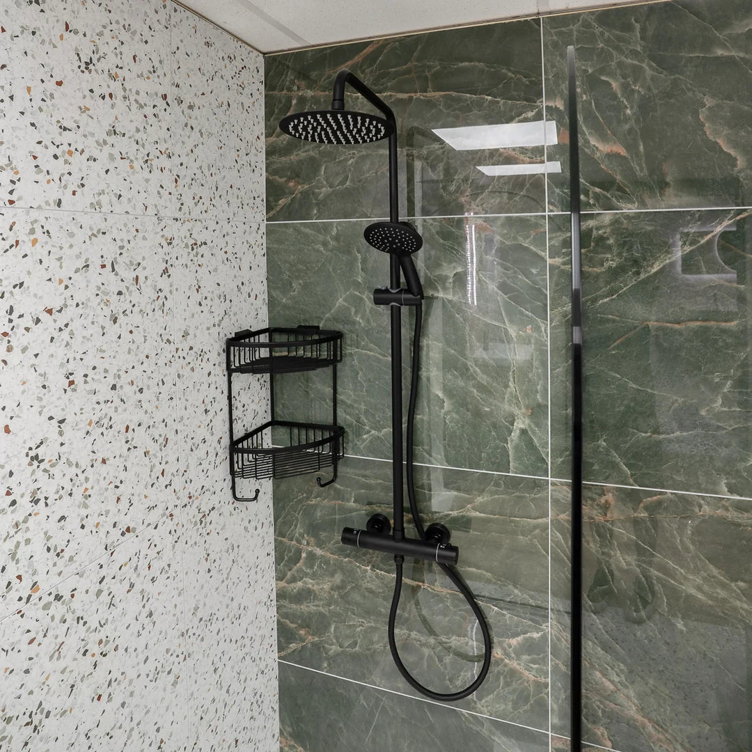 Voda Essentials Curve Plus Thermostatic Rain Shower - Black