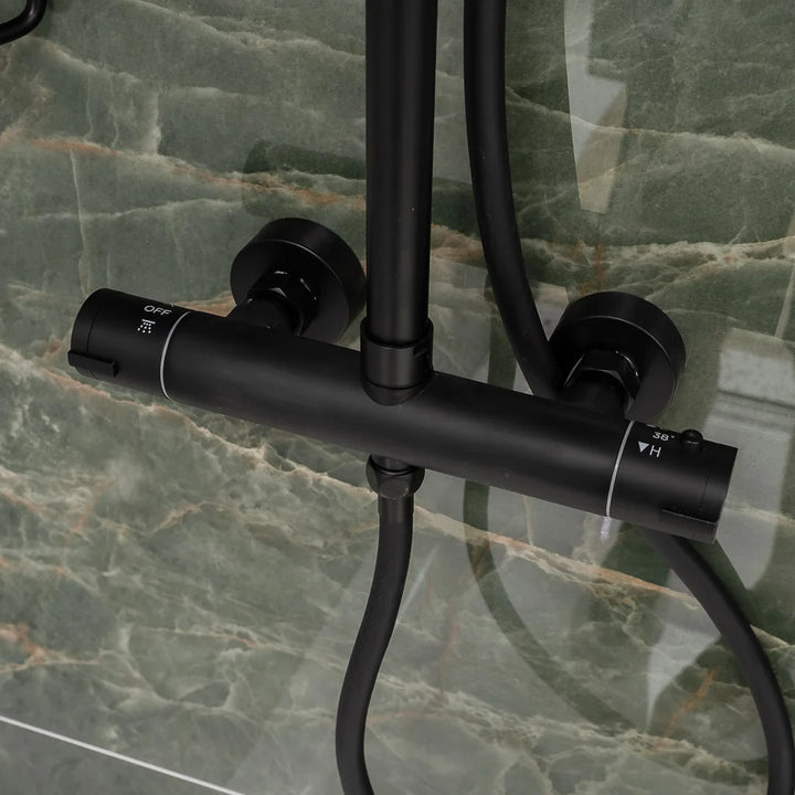 Voda Essentials Curve Plus Thermostatic Rain Shower - Black