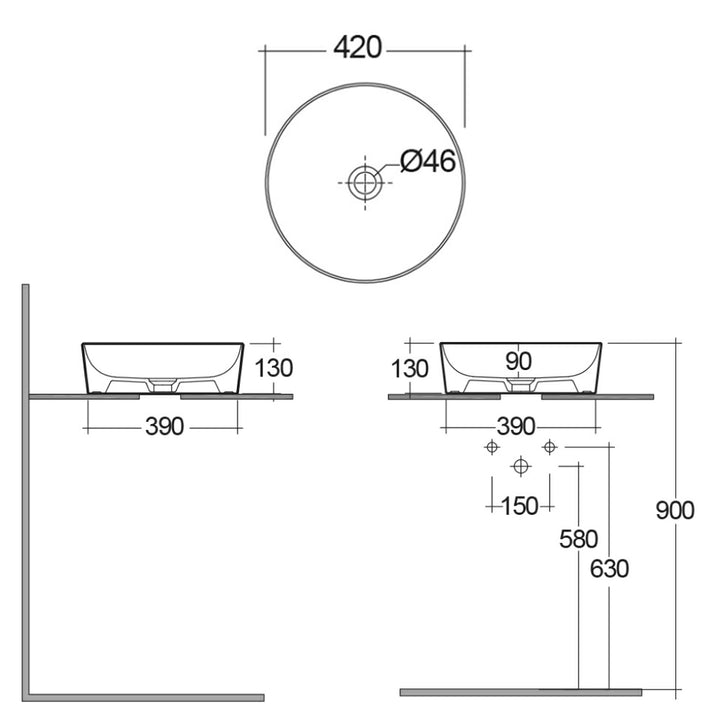 RAK Feeling 42Cm Round Counter Top Wash Bsn