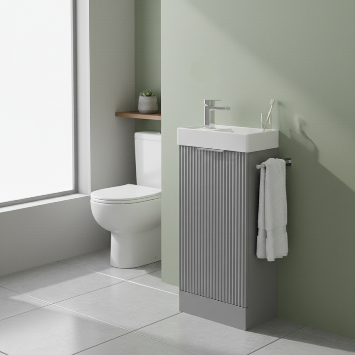 Hudson Reed Fluted 400mm Floorstanding Vanity Unit & Basin - Satin Grey