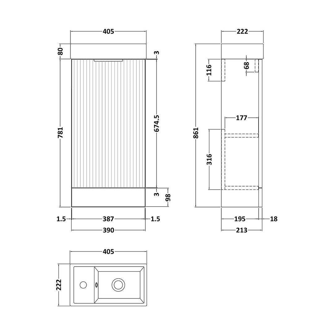 Hudson Reed Fluted 400mm Floorstanding Vanity Unit & Basin - Satin Grey