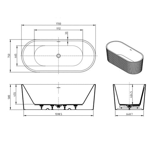 Fluted Modern Freestanding Bath 1700 x 750mm