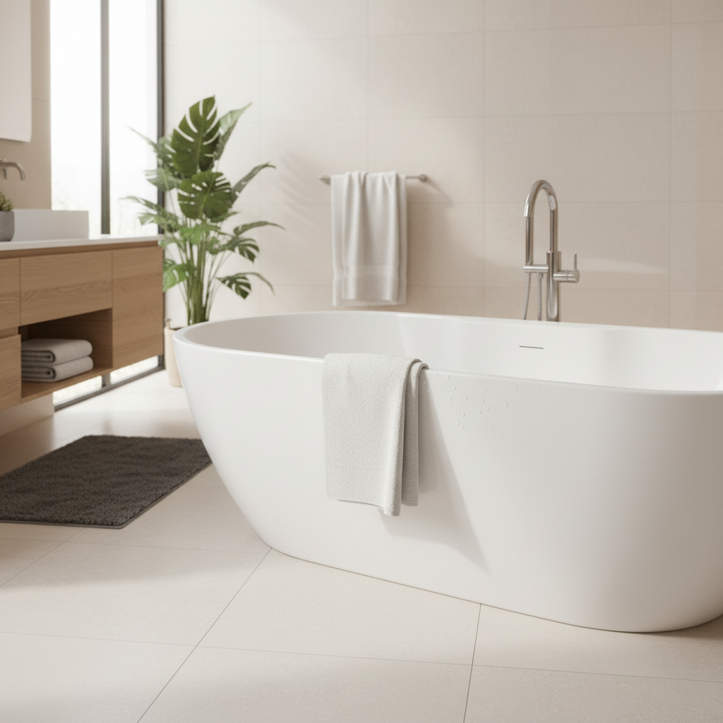 Voda Design Florence 1655mm Freestanding Double Ended Bath (Slim Oflow White Waste)