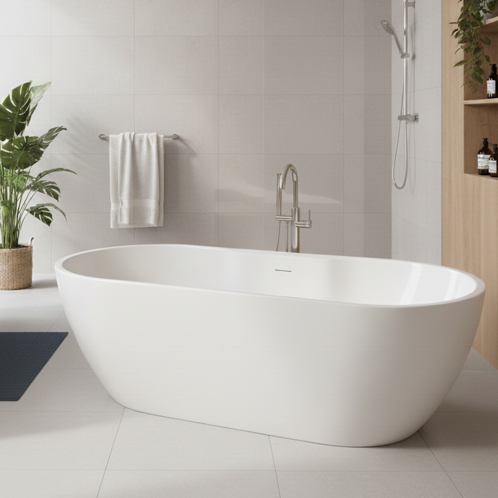 Voda Design Florence 1655mm Freestanding Double Ended Bath (Slim Oflow White Waste)