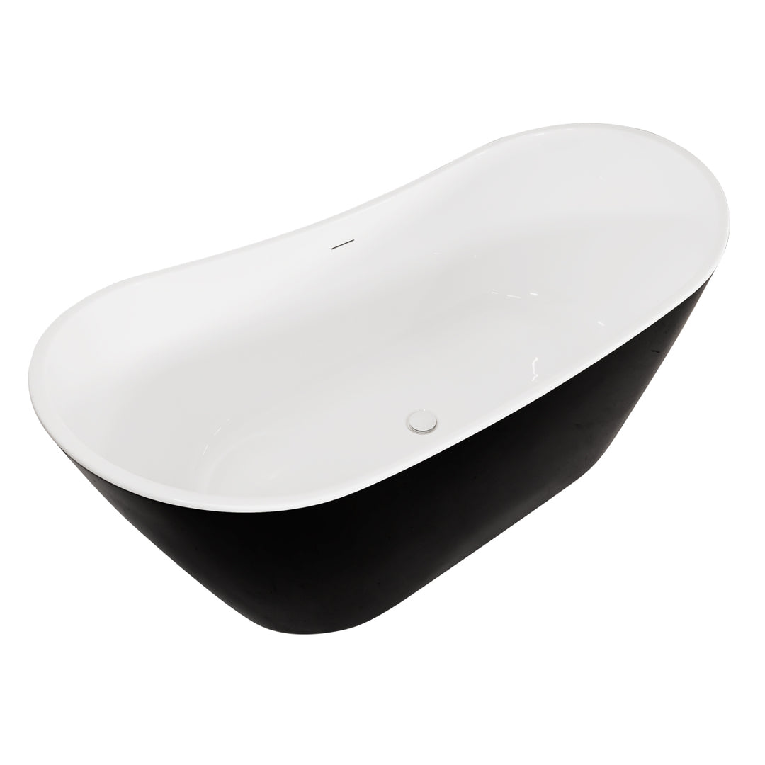 1700 x 800 Freestanding Double Ended Bath - Black (Slim Oflow White Waste)