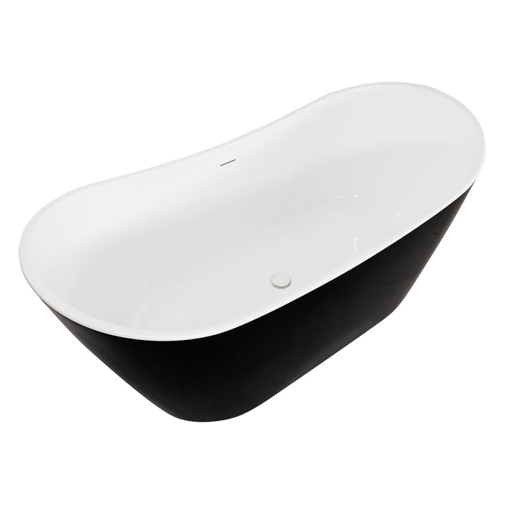 1700 x 800 Freestanding Double Ended Bath - Black (Slim Oflow White Waste)